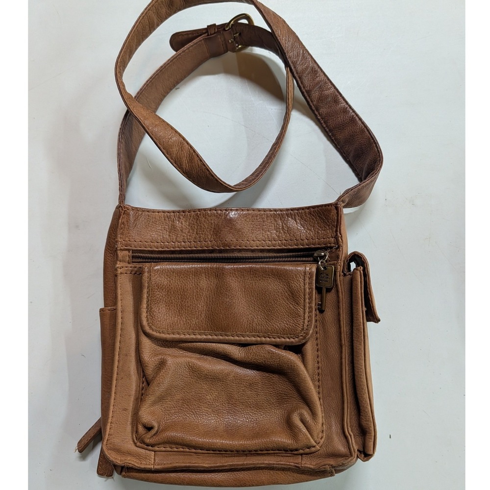 Womens Fossil Brown Leather Crossbody Bag Small Multi Pocket Vintage 75082